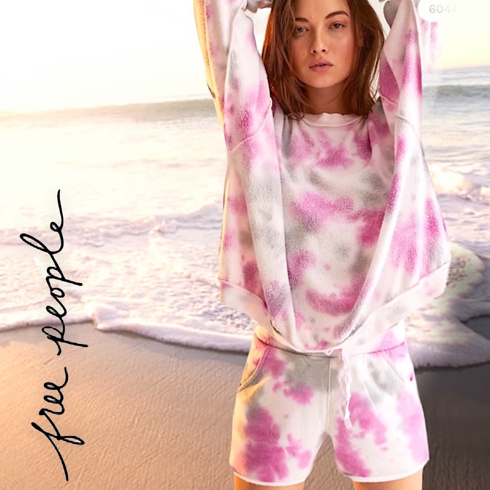 TGIBF Sale Free People Set Tie Dye Fuzzy Sweater Shorts - Picture 2 of 11